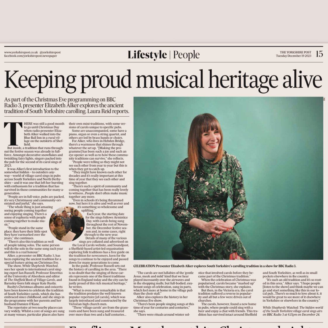 Lovely to be in the excellent @yorkshirepost today talking all about the Sheffield Carols and our @BBCRadio3 programme about this tradition - which is so unique and amazing btw - broadcasting on Christmas Eve 🎧 bbc.co.uk/programmes/m00…