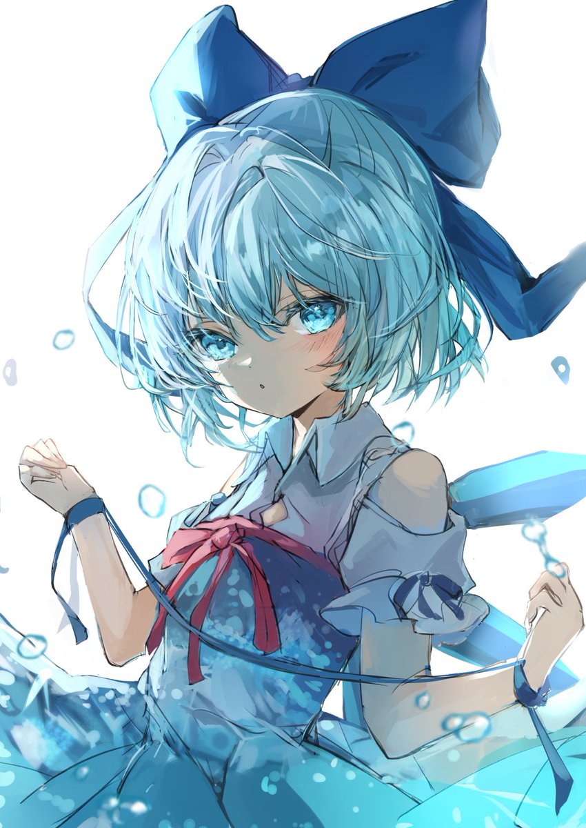 cirno 1girl solo blue hair blue eyes blue bow bow dress  illustration images