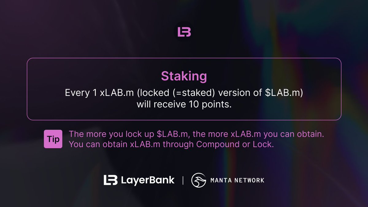 Now, each 1 xLAB.m will receive 10 Staking points.

manta.layerbank.finance/rewards

#MantaNewParadigm