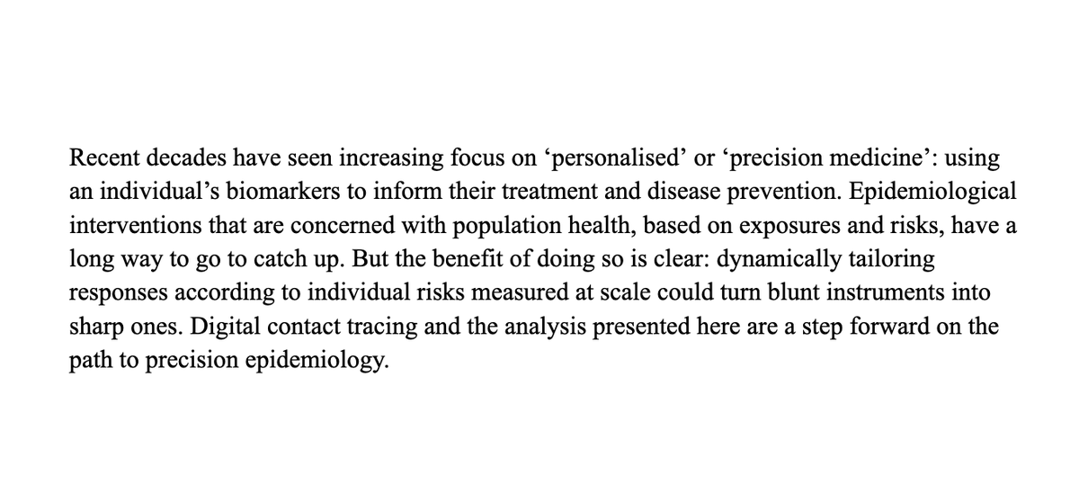 5) This is encouraging validation of the risk model used in the <a href="/NHSCOVID19app/">NHS COVID-19 app</a>, and for the prospects of digital contact tracing and precision epidemiology more generally. 👇