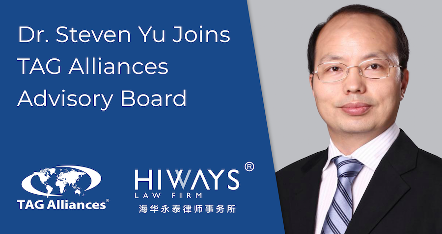 We are pleased to welcome Steven Yu of Hiways Law Firm (Shanghai, China - TAGLaw) to the TAG Alliances Advisory Board! Steven will join the Advisory Board as a member of its Global Strategy Committee.  #GlobalConnectivity #Law #LawFirm

Learn more: tagalliances.com/news-resources…