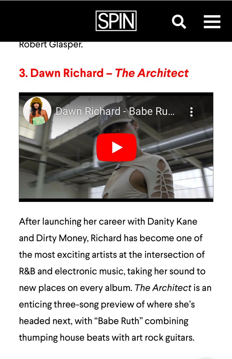 DawnRichard's tweet image. Man thank you @SPIN for putting #TheArchitect on your Best EP’s of 2023 spin.com/2023/12/best-e…