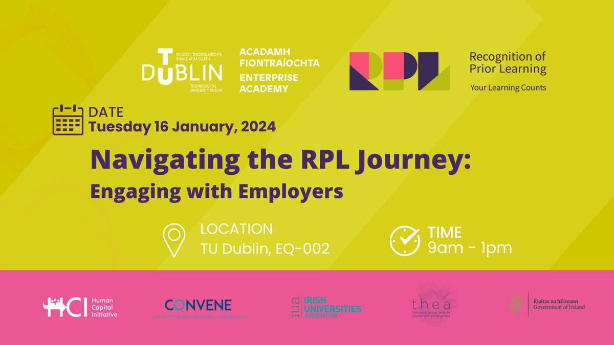 🗓️ Join us at 'Navigating the RPL Journey: Engaging Employers'! 📅 Jan 16 | 🕘 9 AM - 1 PM 📍 TU Dublin's EQ D07 XFF2 @Enterprise_Acad Hear from experts, #RPL success & practice. Ideal for education professionals & lifelong learning enthusiasts. 🔗 tinyurl.com/d5uwpv5c