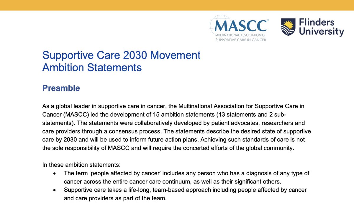 Now available! Supportive Care 2030 Movement Ambition Statements We warmly invite the global cancer care community to join us in concerted efforts to achieve these standards of care: fac.flinders.edu.au/items/4098795f… #SuppOnc