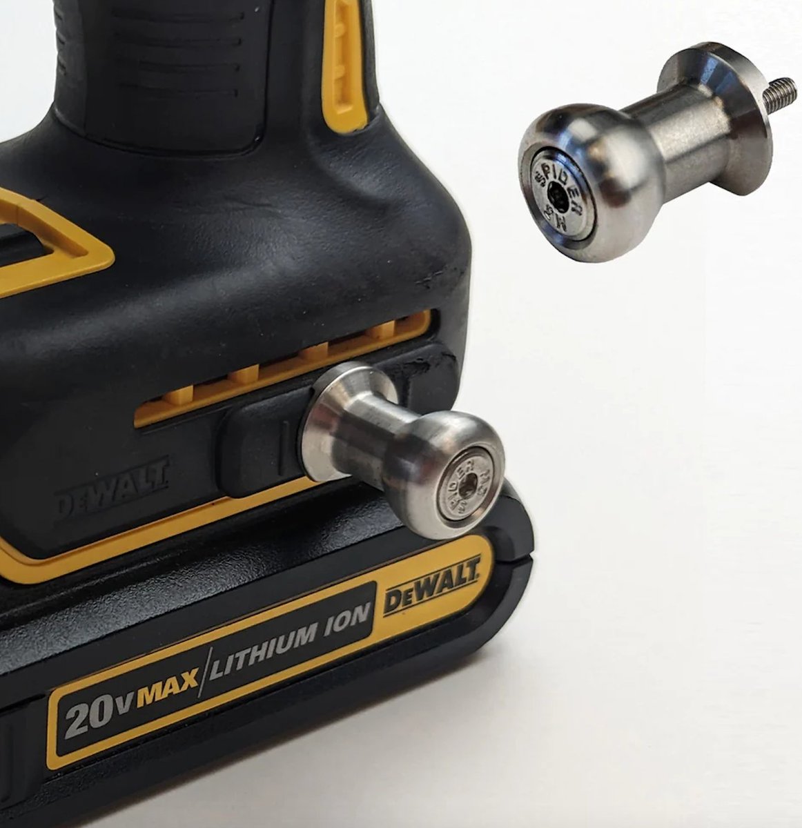 Spider Drill Pins are the premier solution for pairing your Spider Tool Holster / Pro Tool Holster with a power drill / driver. The Drill Pin attaches directly to the threaded port where the OEM drill clip is installed.