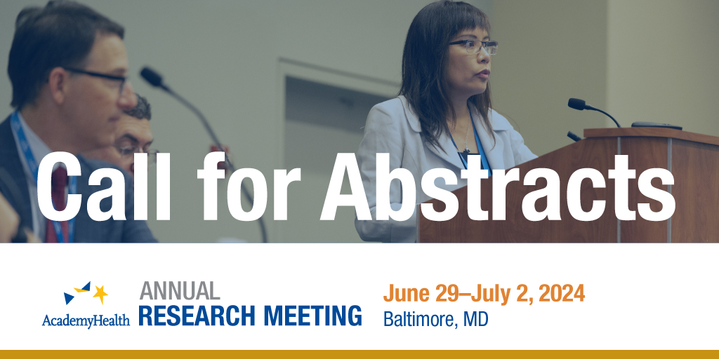 Don't wait! Submit an #ARM24 abstract to share your work with experts in the field in Baltimore, Maryland on June 29 - July 2, 2024. Learn more: academyhealth.org/page/2024-arm-…