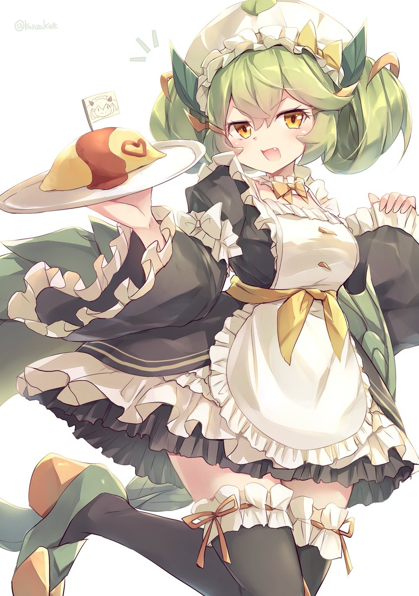 1girl green hair omelet solo omurice food apron  illustration images