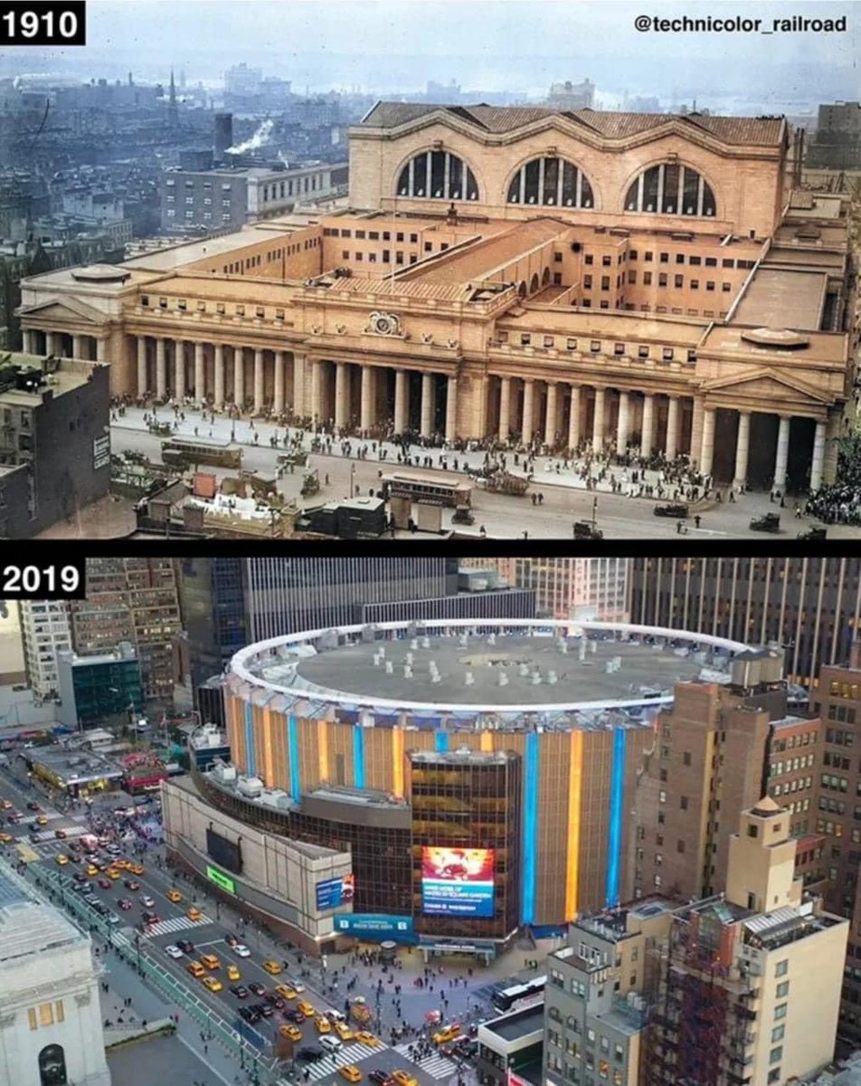 Penn Station in New York City 1910 and now. Have we no eyes? no senses? no, dare I say it, taste?