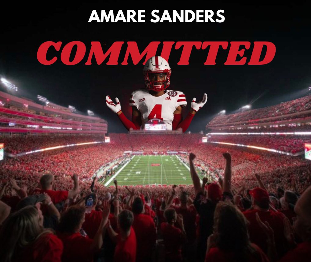 BOOM‼️Amare Sanders Has COMMITTED To Nebraska 🌽

6-2 / 175 

3 ⭐️ / 74 CB / 104 FL / 763 NATL

#24Ours