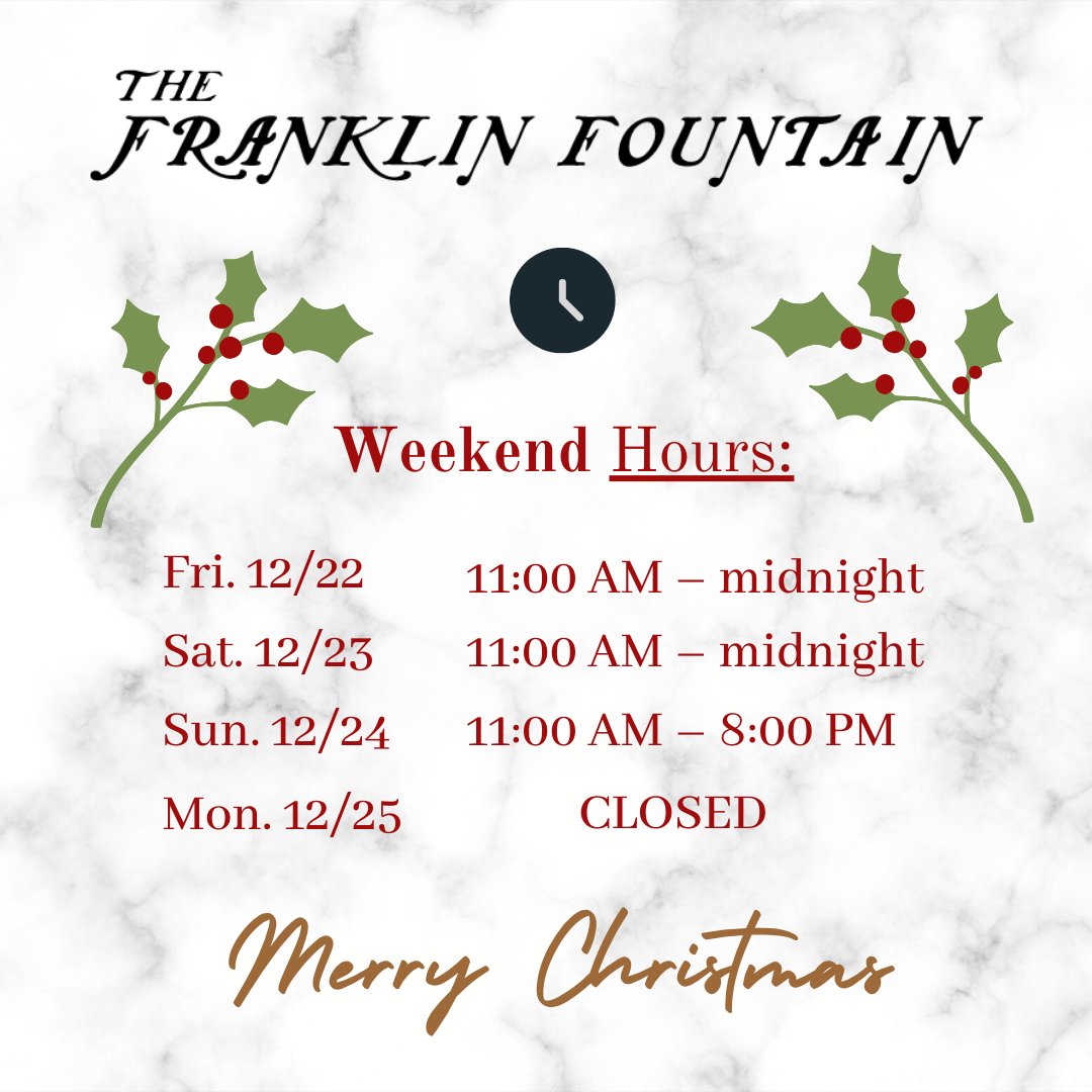We will be #openinphl on Christmas Eve until 8pm, Closed Christmas Day, and then back open Tuesday 12/26 at 11 am! Merry Christmas to All!