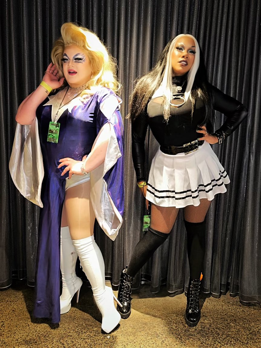 I love how no matter what @dmandamartini and I are always on brand. Me in black and white. Her in all the other colors….but always ALWAYS Betty and Bleronica.