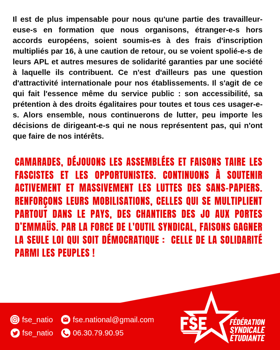 🔴 COMMUNIQUÉ : Loi Raciste, un seul barrage face à cette république : la rue !

Contre l'application de la #loiImmigration organisons la riposte, rejoignons les grèves et les manifestations partout !