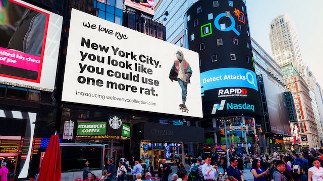 KayandPartners's tweet photo. A unique 'We Love NYC' merchandise line has been introduced, celebrating the city's rats, trash, and swagger. New advertisements showcase the street style of both human and rodent residents of New York. https://t.co/0zJZ60SYfT https://t.co/dKgt9qJIjR