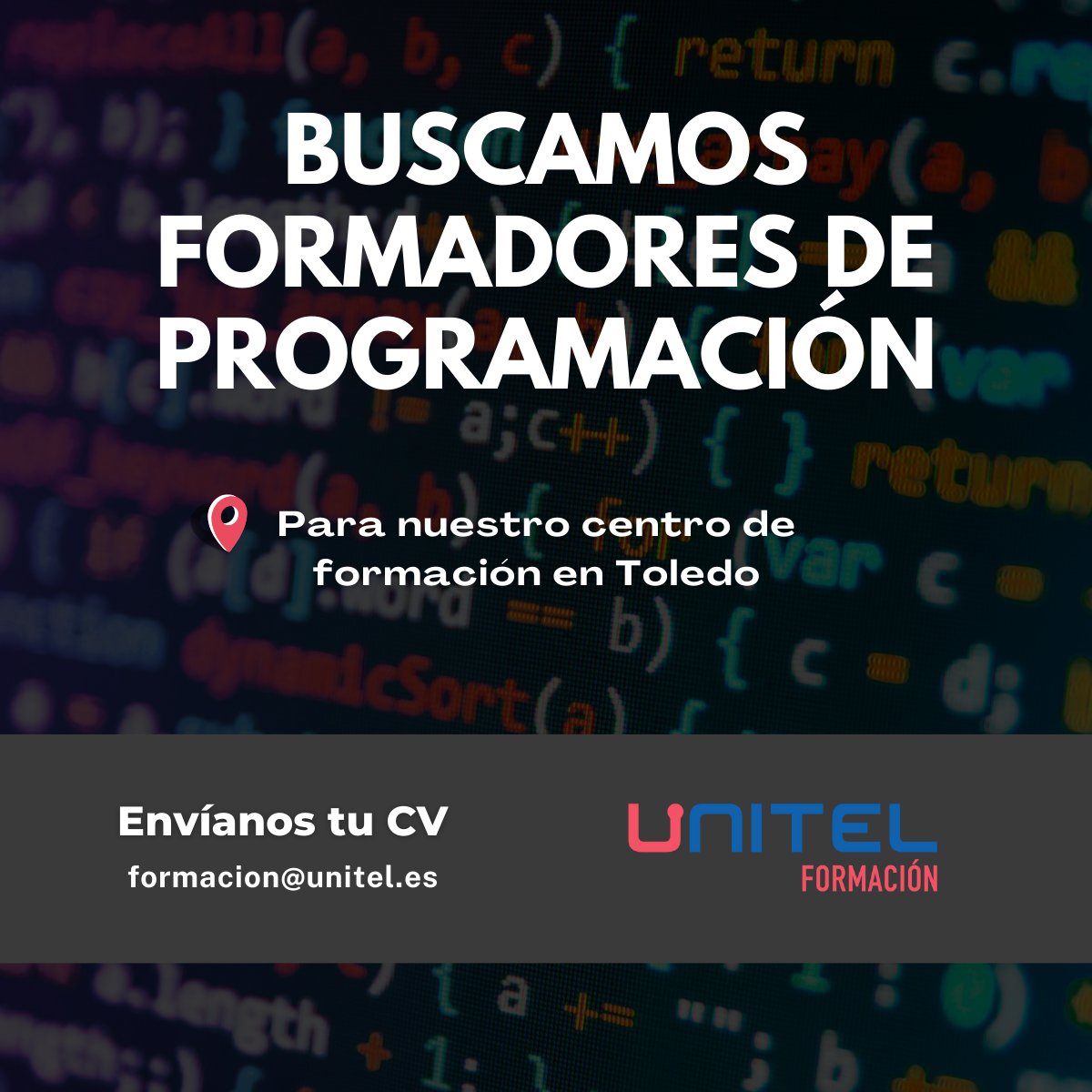 UnitelFormacion's tweet image. ¡BUSCAMOS FORMADORES! 👩‍🏫🧑‍🏫

Has oído bien, buscamos formadores de #programacion para nuestro centro de formación en #Toledo 👇👇