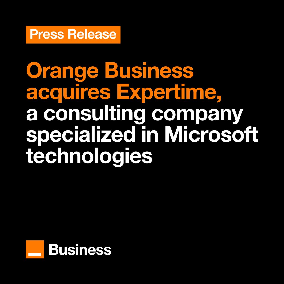 Welcome Expertime into the @OrangeBusiness family!

We are reinforcing our strength in <a href="/Microsoft/">Microsoft</a> technologie, such as Modern Workplace, Business Apps, #Azure and Azure #OpenAI 💪🏻🚀

lnkd.in/eV2FuSM2