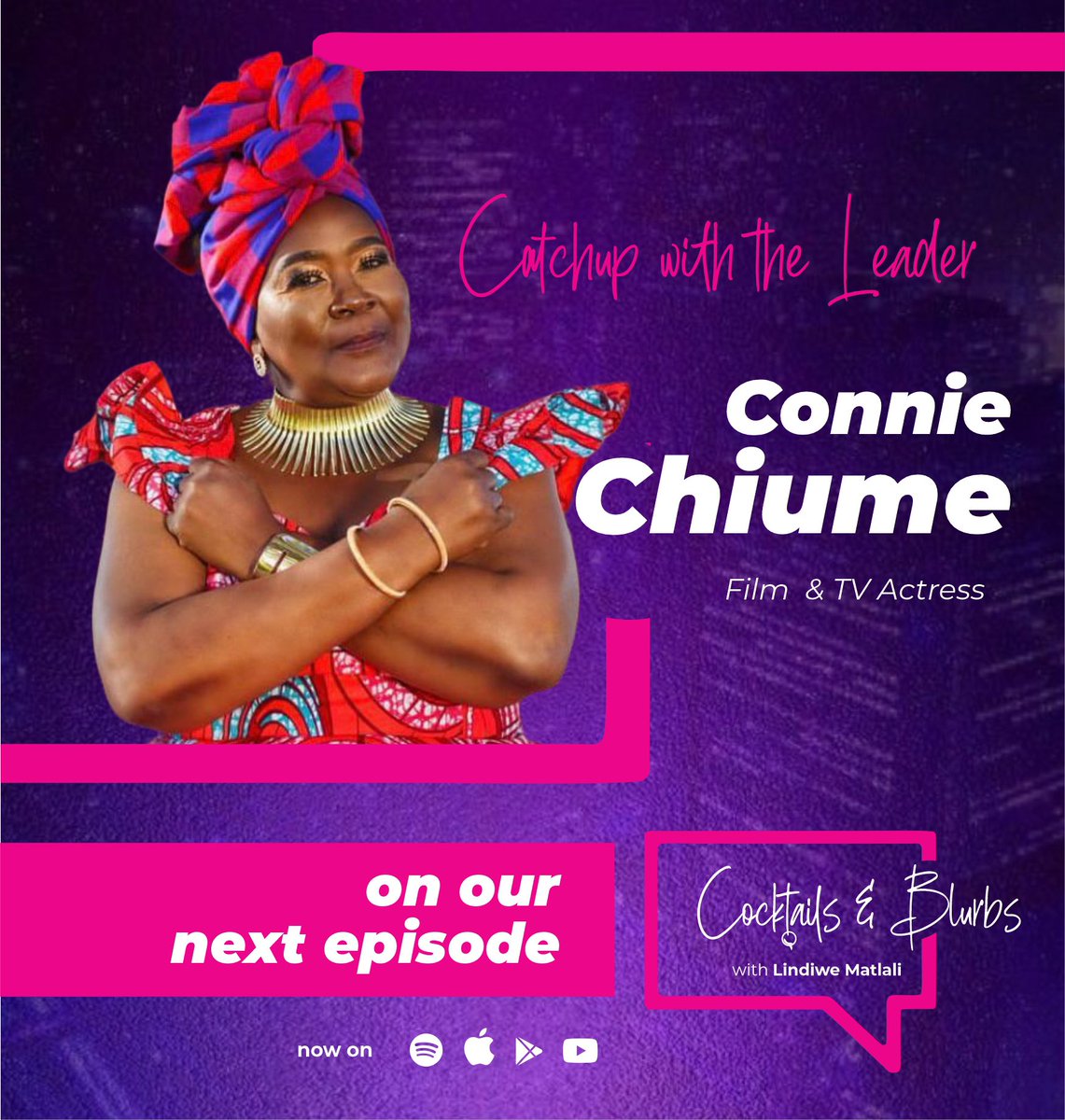 Join us on a captivating episode of "Cocktails &amp; Blurbs with <a href="/LindiweMatlali/">Lindiwe Matlali</a>," featuring the esteemed South African actress Connie Chiume. Delve into Connie's remarkable journey, from her humble beginnings in Welkom to her celebrated roles in 'Black Panther' and 'Gomora.' Over