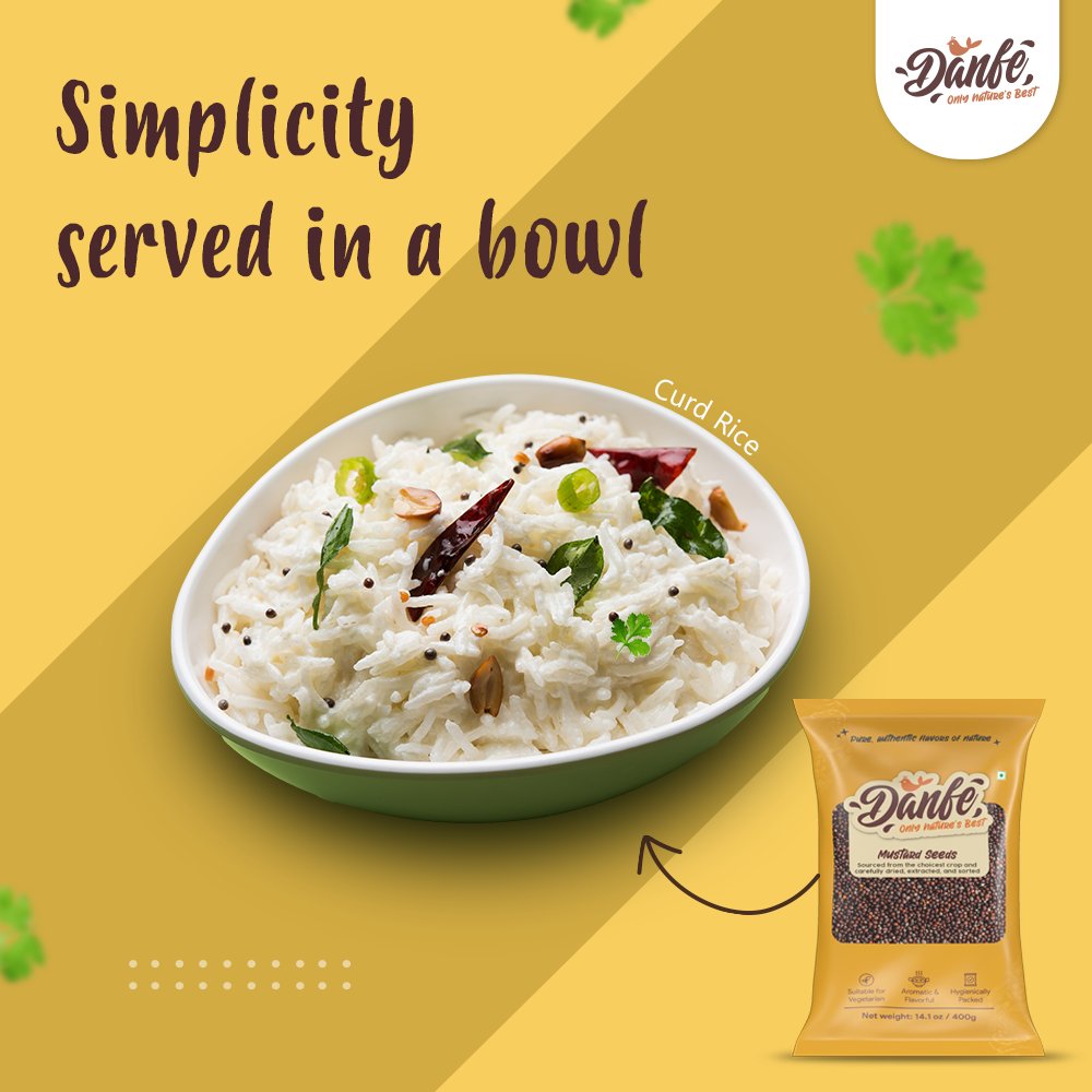 Elevate your curd rice with a sprinkle of tiny wonders – Danfe Mustard Seeds! The pop of flavor and delightful crunch make this classic dish a tasteful masterpiece.

#MustardMagic #CurdRicePerfection #FlavorfulTwist #DanfeFoods #goodhealth