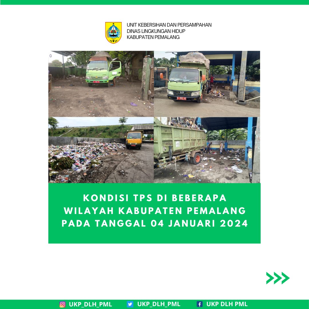 UKP_DLH_PML's tweet photo. Kondisi TPS di beberapa wilayah Kabupaten Pemalang pada tanggal 04 Januari 2024. Semoga masyarakat Pemalang agar bisa ikut turut berpartisipasi serta membuang sampah di dalam TPS bukan di luar area TPS ataupun di sekitar pinggir jalan TPS.

https://t.co/Y6g5wY7gsK https://t.co/vTaepPfww7