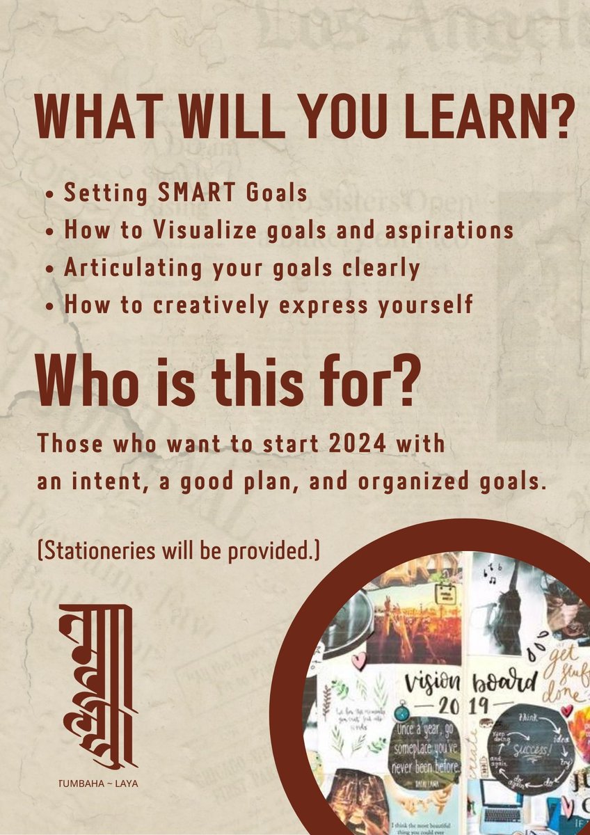 Shuvechchhya Pradhan (@suvpradhan) on Twitter photo To all my planning, journaling, resolution-making, and manifesting peeeps, let's make a vision board for 2024 with RoadMap 2024: Vision Board Making Workshop, only at <a href="/tumbahalaya/">tumbahalaya</a>
Apply via forms.gle/TnENMFXxNesyd6โฆ To all my planning, journaling, resolution-making, and manifesting peeeps, let's make a vision board for 2024 with RoadMap 2024: Vision Board Making Workshop, only at <a href="/tumbahalaya/">tumbahalaya</a>
Apply via forms.gle/TnENMFXxNesyd6โฆ