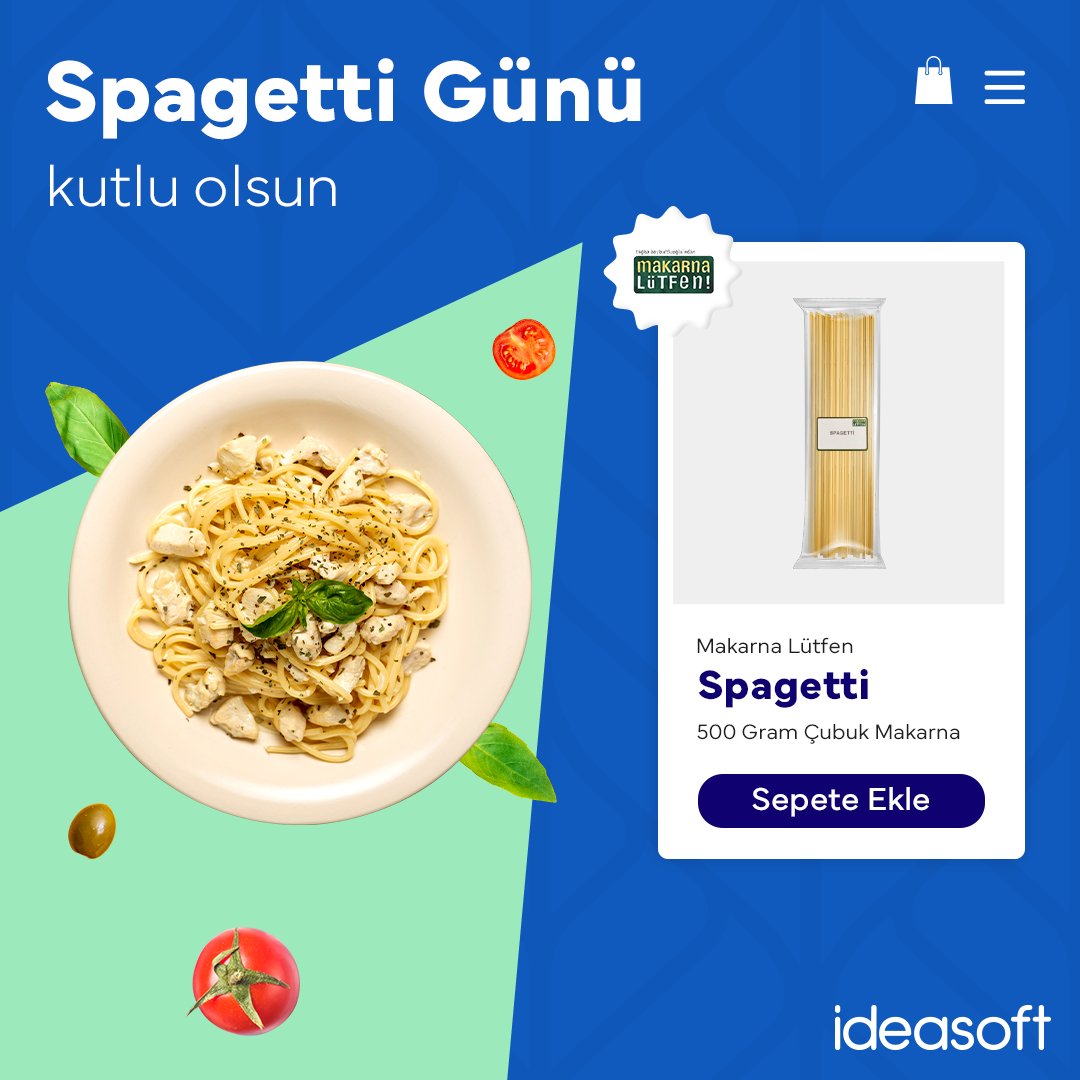 Spagetti günü kutlu olsun! Bugüne özel siparişler verip mutfakta şef olma fırsatını kaçırmayın! 🍝 #IdeaSoft #eticaret #SpagettiGünü