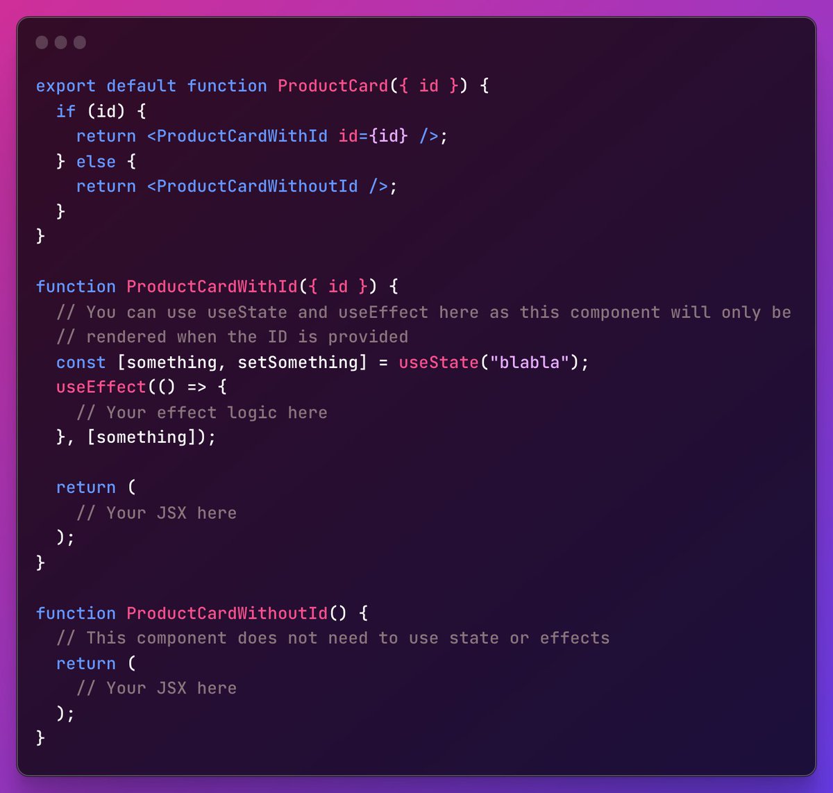 TandanBhaumik's tweet image. 🔍👩💻 Tackling performance with conditional rendering in React! If an ID isn't present, I skip the hooks and split the component. Keeps the render lightweight and the codebase neat. #ReactOptimization #CodingLife