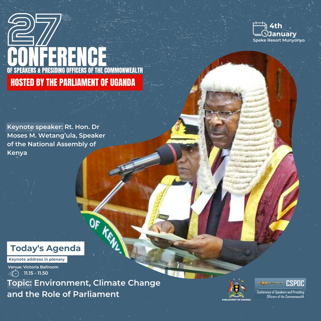 TODAY'S AGENDA: From 11:15-11:50 am, the @NAssemblyKE Speaker, Rt Hon. Dr. @HonWetangula is expected to deliver a keynote speech on environmental protection. #CSPOC2024