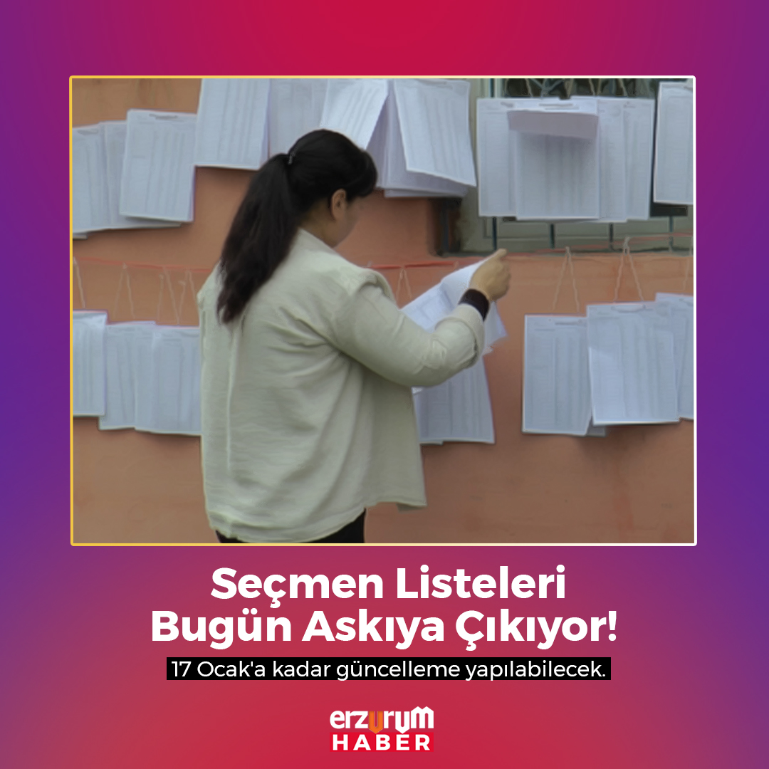 ErzurumPortali's tweet image. 👉Seçmen listeleri bugün askıya çıkıyor! 

📝17 Ocak'a kadar güncelleme yapılabilecek.

#erzurumportalihaber #erzurumhaber #seçmenlistesi #askı