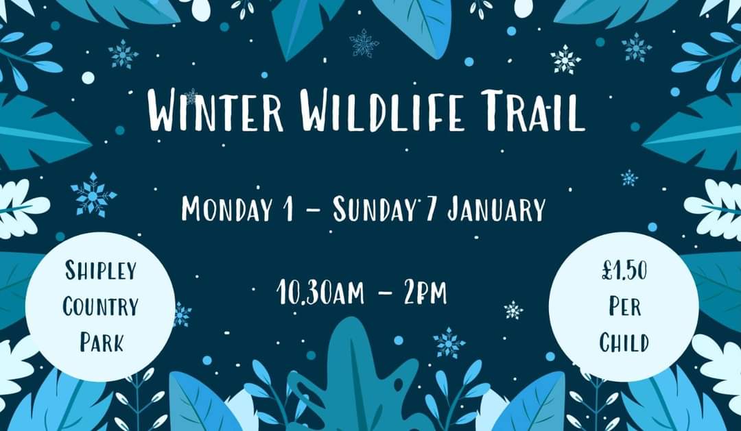 The Winter Wildlife Trail at Shipley Country Park is on this week - Perfect for the kids in the holidays - and any big kids too! 

Mon 1st - Sun 7th 07 Jan
10.30am – 2pm. Turn up any time. Self-led activity.

<a href="/Shipley_Park/">Shipley Country Park</a> #winterwildlifetrail