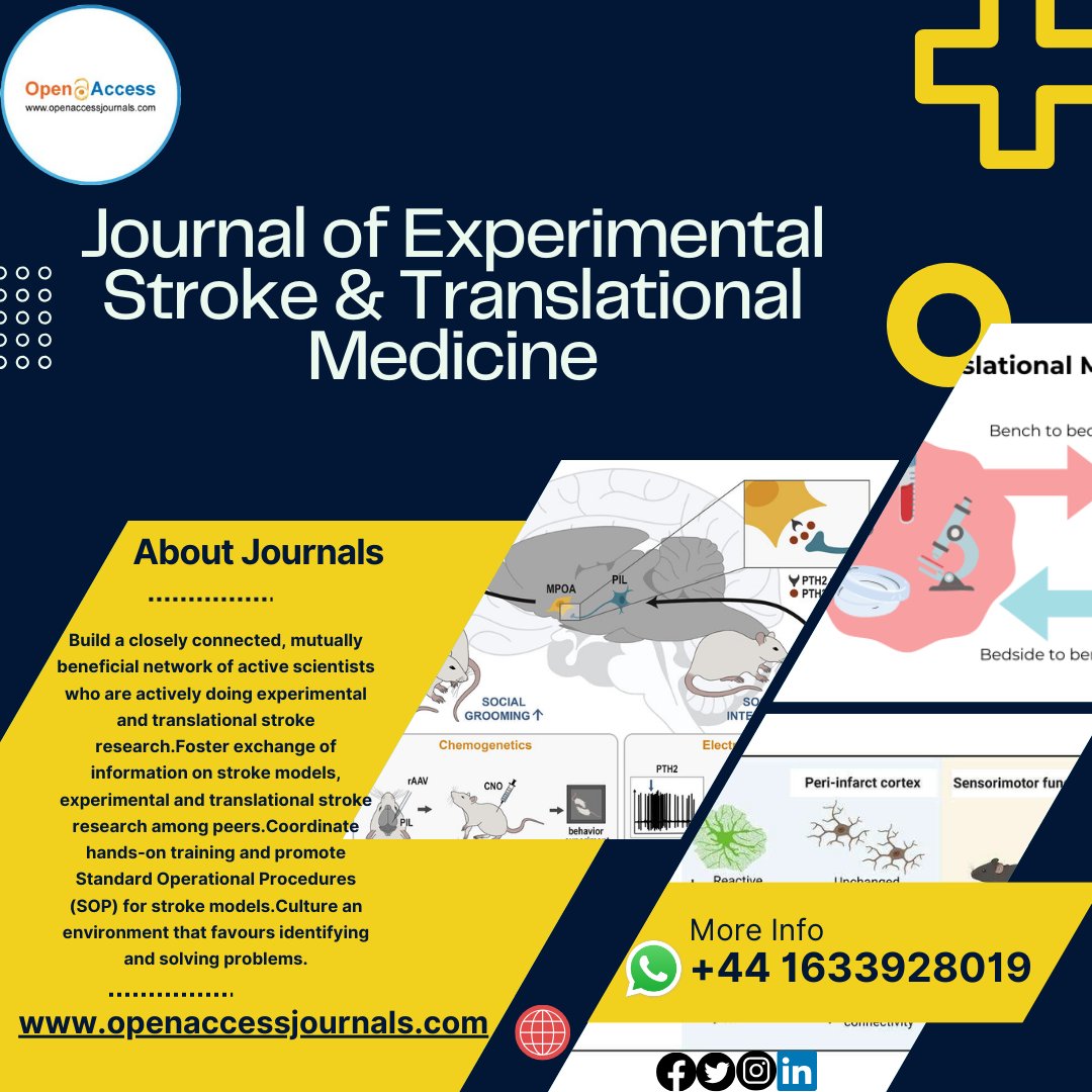 📚✍️Calling all researchers and writers! The Journal of Experimental Stroke & Translational Medicine is eagerly awaiting your groundbreaking articles. Submit in our upcoming issues research.🧠
For More Info:rb.gy/7jd1va
#ResearchOpportunity #oriele #StrokeScience @WHO
