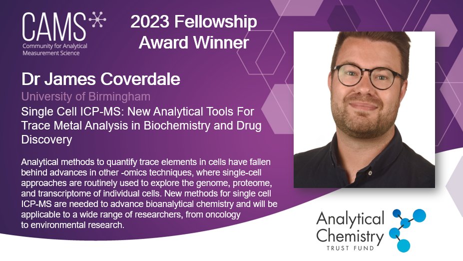 We are thrilled to share this year's CAMS & ACTF Fellowships👏 @DrCoverdale is developing analytical methods to quantify trace elements for a wide range of applications, from oncology to environmental research. #bioanalysis #analyticalchemistry