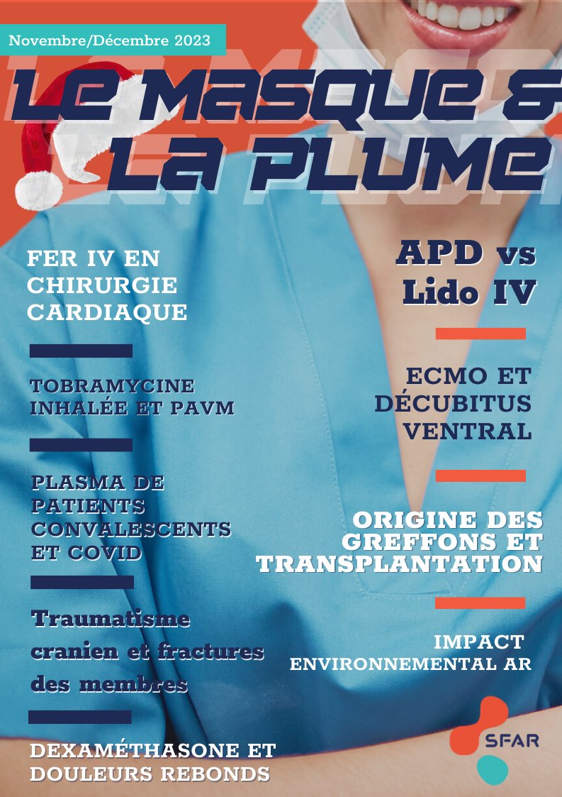 📖 Le nouveau numéro du masque et la plume est disponible !

📥 Téléchargez-le ici ➡️ sfar.org/le-masque-et-l…

<a href="/SFARJeunes/">SFAR Jeunes</a> <a href="/AJARFrance/">AJAR France 🇫🇷</a> <a href="/SyndicatSnarf/">SNARF</a> <a href="/SNPHARE/">SNPHARE</a> @SNjeunesAR @IADE_de_France <a href="/contactfnir/">Fédération Nationale des Infirmiers de Réanimation</a> <a href="/_Lirycs_/">Cyril Quemeneur</a> <a href="/cnear_fr/">CNEAR Anesthésie Réanimation</a> <a href="/ISNItwit/">ISNI - InterSyndicale Nationale des Internes</a> <a href="/SNIA75/">SNIA : Syndicat Nal des #IADE</a>