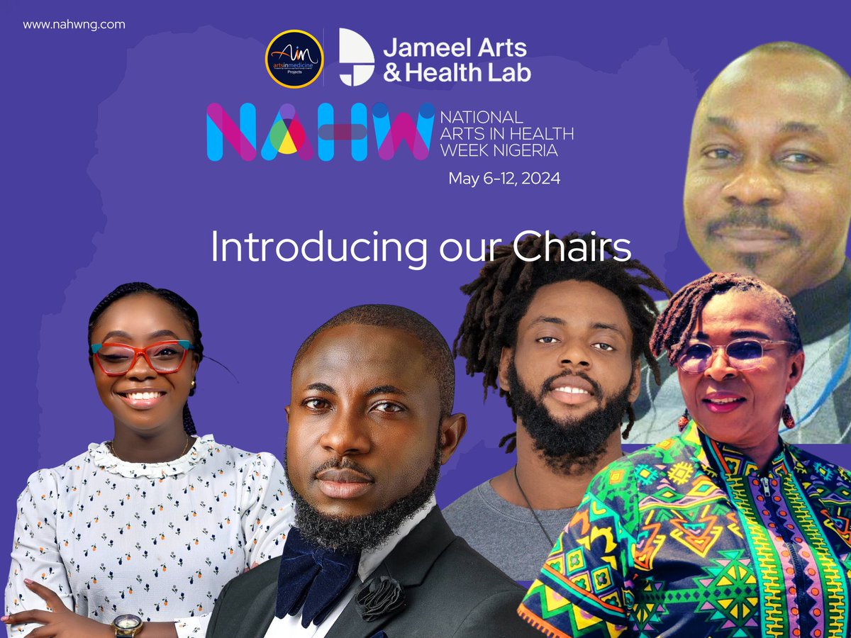 Get to meet our Chairs for the 3rd edition of the National Arts in Health Week Nigeria. Watch this space to read about them as we roll out their bios. #Nahweekng2024 #Artsinmedicineprojects