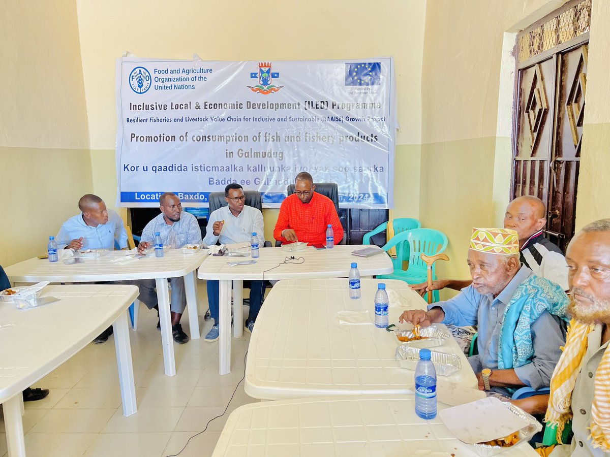 <a href="/mfmrgm/">Ministry of Fisheries and Marine Resources of GMS</a> held two days of fishery products consumption campaign in Baxdo and Bandirasley districts. DG <a href="/Rashidmabdi/">Abdirashid M. Abdi</a> opened the meeting with the two district commissioners of Baxdo and Bandiradley. RAAISE Project is under the ILED Program which is funded by EU through <a href="/FAOSomalia/">FAO in Somalia</a>