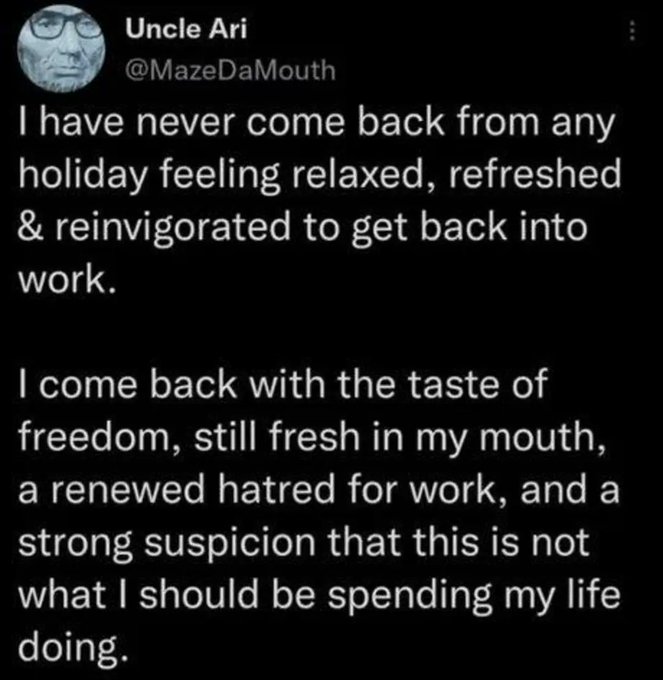 This is why you should take me on vacation with you so it won't be so traumatizing for me when I return