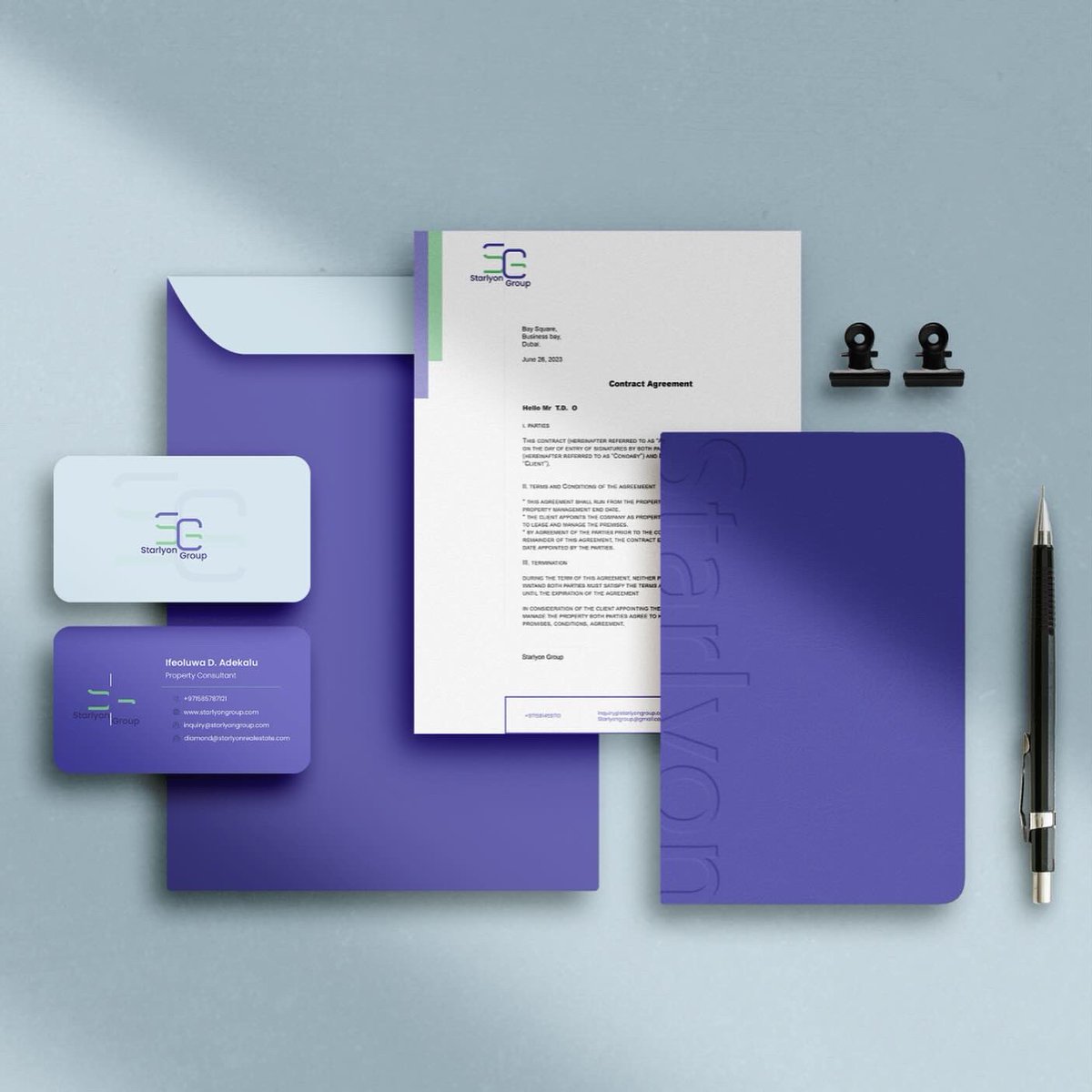 oluwsayo_design's tweet photo. Starlyon Group is a real estate and travel agency based in Dubai and the UAE area and I was involved in helping them merge their very distinctive color palette to form a fresh visual identity and brand image.

Here are the final designs and outputs submitted to the client. https://t.co/RQtY4nzeAK