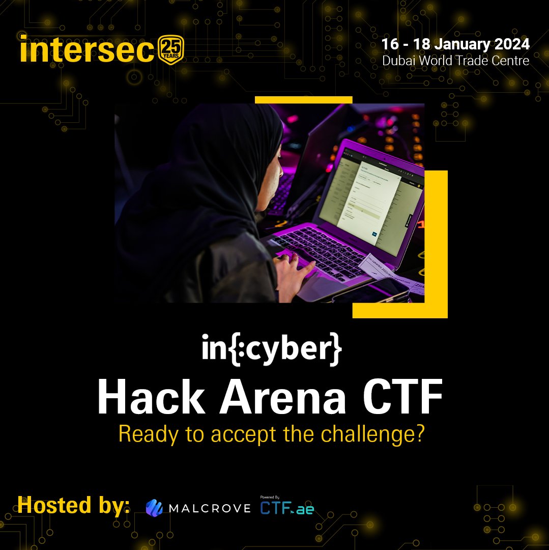 intersecglobal's tweet photo. Crack the code. Win the prize.
Join us at the in{:cyber} Hack Arena CTF hosted by Malcrove | https://t.co/EcrHnZqqMQ from 16-18 January 2024.
Ready to accept the challenge? Register now: https://t.co/9U08fWjrG2
#intersecexpo #HackArena #Cybersecurity #CTFChallenge https://t.co/Y0uP58jqnx