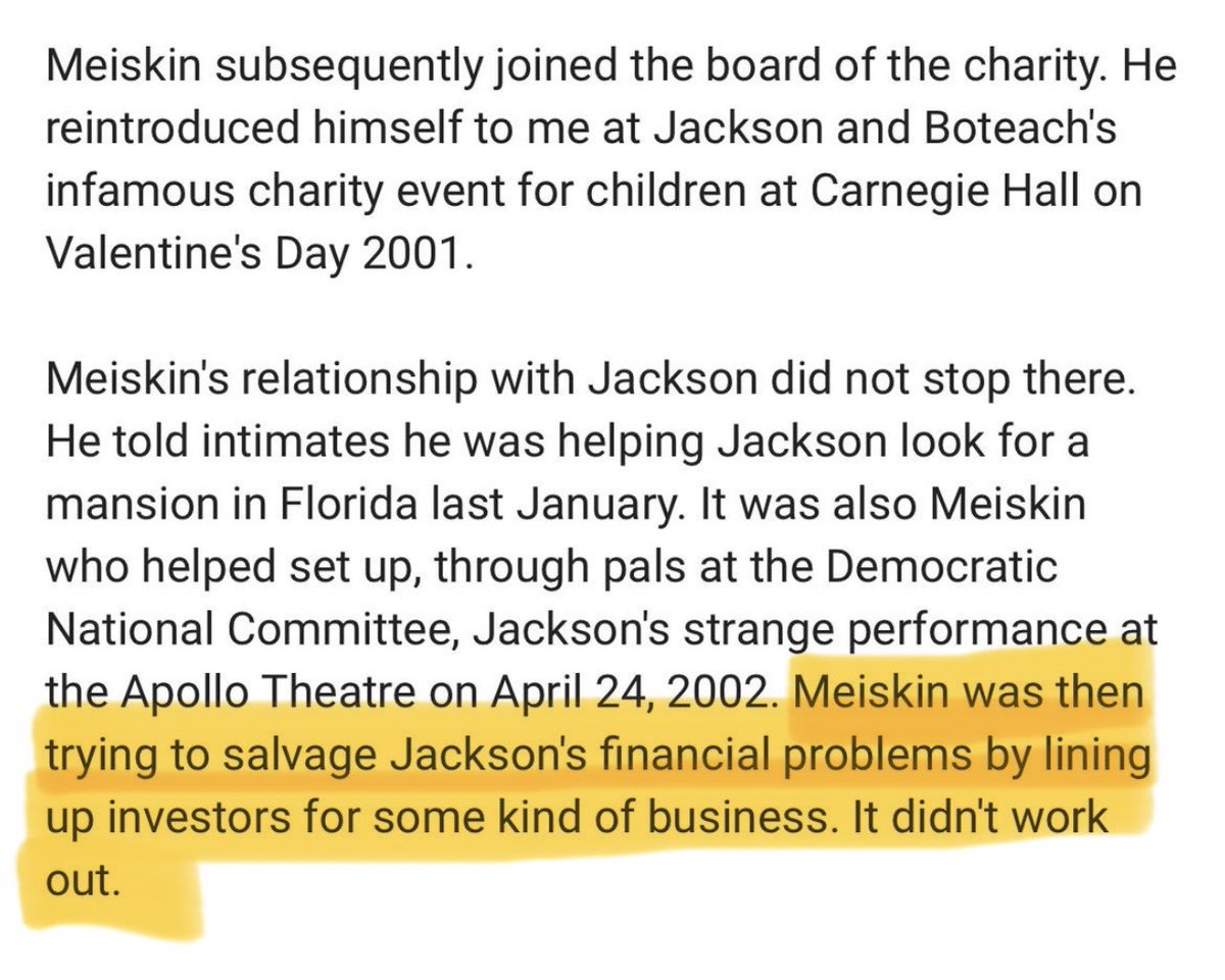 iamveronica777's tweet photo. 🚨PROOF | Michael Jackson was never 'associated' with Jeffrey Epstein. They met in 2002 solely for business/financial matters(didn’t work out) through Samuel Gen, attorney for James Meiskin, MJ's short-lived financial adviser. Their collaboration ended on bad terms. https://t.co/nxbdBRViUz
