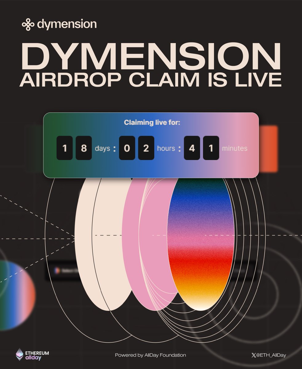 ETH_allday's tweet photo. Dymension airdrop claim is now live!

A total of 70,000,000 $DYM has been allocated for eligible addresses.

Check your eligible: https://t.co/bEbe3Icxx5

Don't miss out - the claim period ends on January 24th.

More details below 🧵 👇

#AllDayFND #ETH_AllDay #Airdrop https://t.co/ML7vgn2Tps