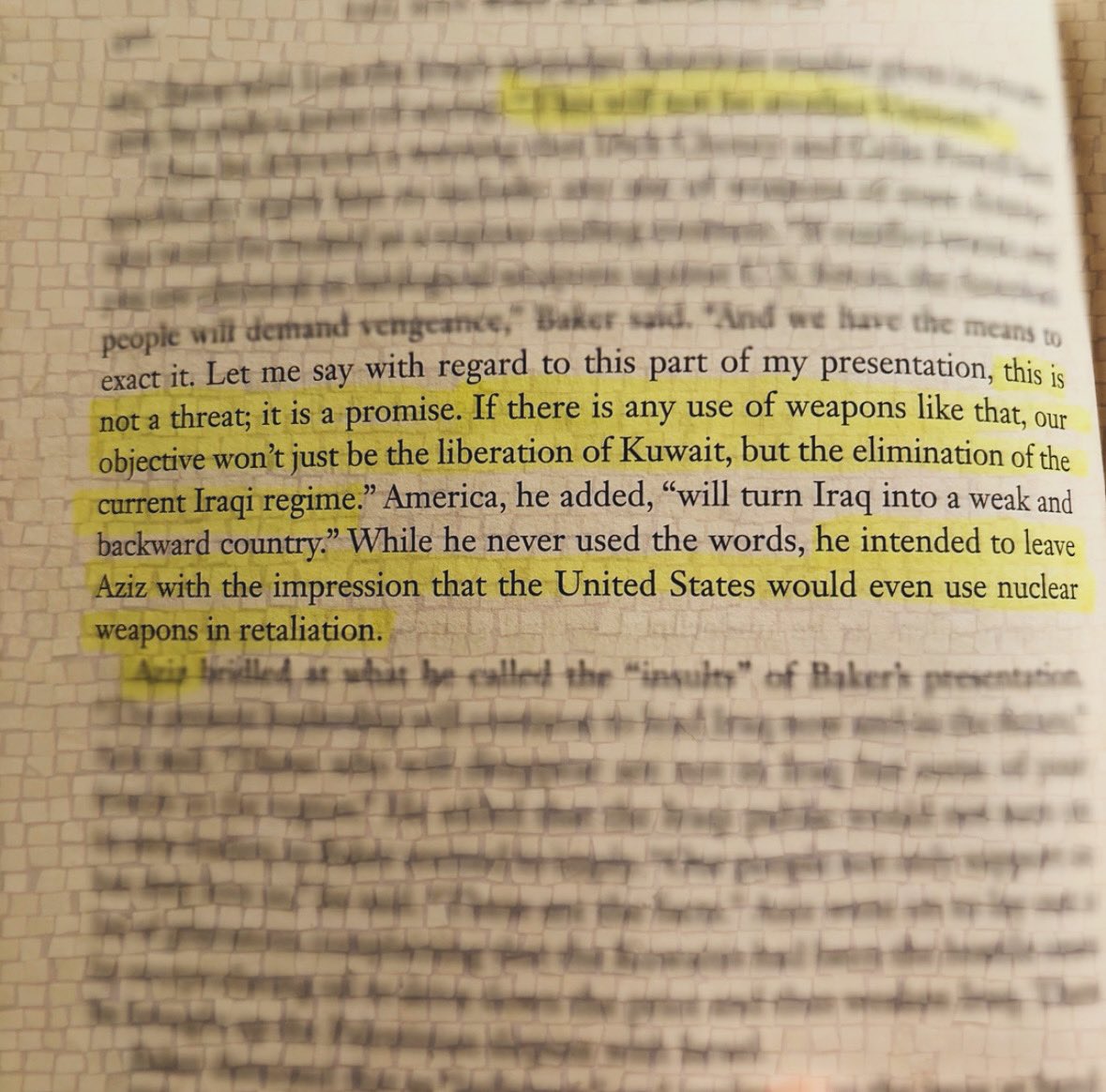 The foreshadowing is just amazing. #jamesbaker #persiangulf #war #iraq #americanhistory #worldhistory #themanwhoranwashington #peterbaker #susanglasser #iraqwar #kuwait