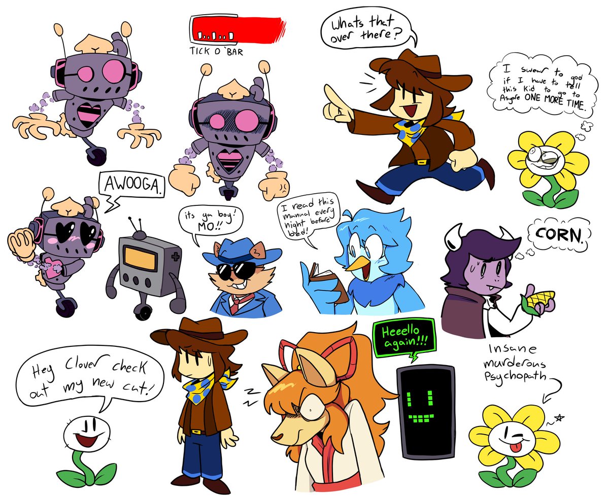jam_as_day's tweet photo. Undertale yellow doodles #undertaleyellow #clover #flowey #axisundertaleyellow #martlet #ceroba #moundertaleyellow #dalv #UndertaleYellowFanart https://t.co/rTNZCY3Ujj