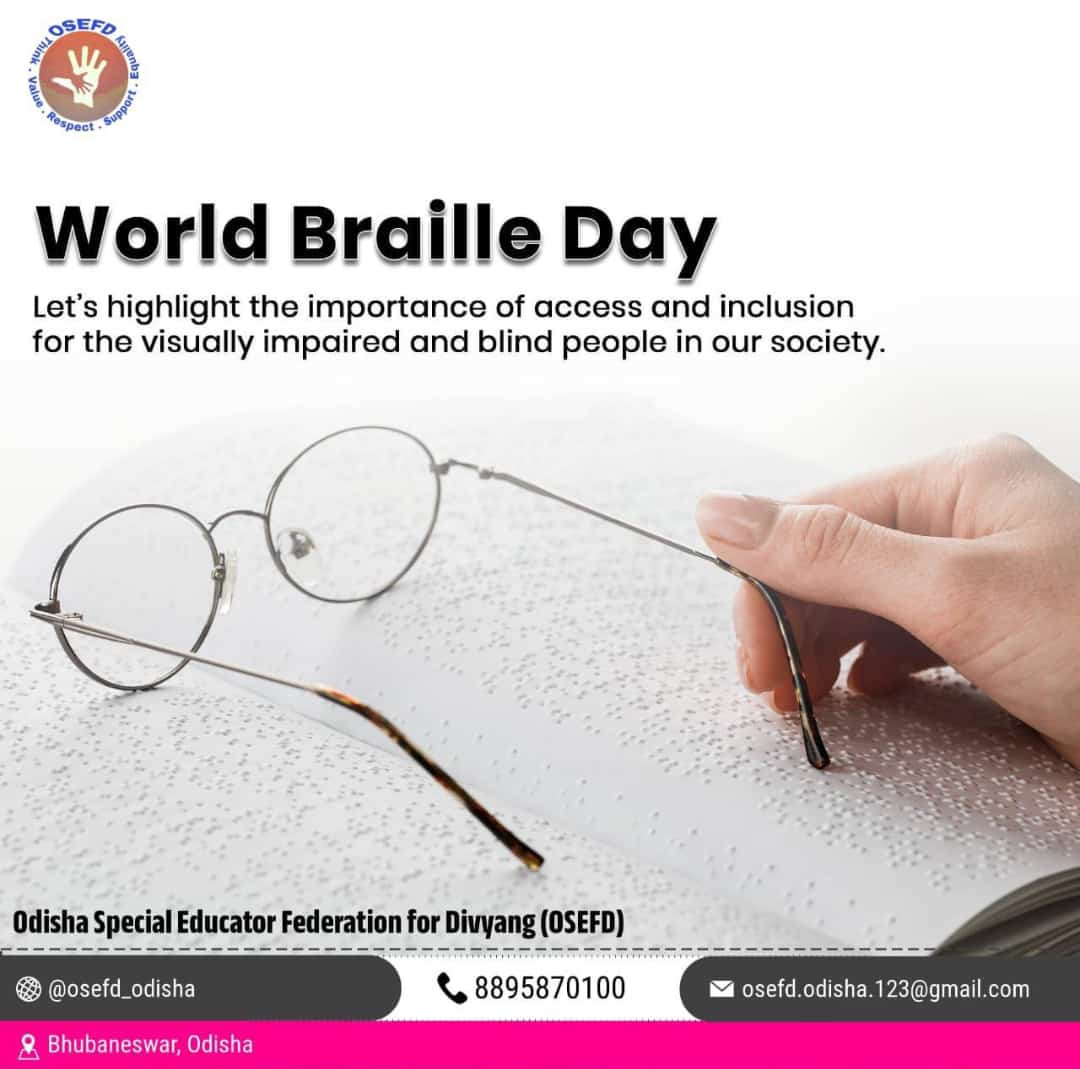 ଆଜି ବିଶ୍ୱ ବ୍ରେଲି ଦିବସ ଅବସରରେ, ଆସନ୍ତୁ ସଭିଏଁ ମିଶି ସେହି ବ୍ୟକ୍ତିଙ୍କ ଜନ୍ମ ବାର୍ଷିକୀ ପାଳନ କରିବା, ଯିଏ ଦୃଷ୍ଟିହୀନ ଲୋକଙ୍କ ଜୀବନରେ ଆଲୋକ ଆଣିଥିଲେ।
 #brailleday
#InclusionMatters 
#worldbraillrday 
@Naveen_Odisha @SSEPD2 @CMO_Odisha @BPSethi