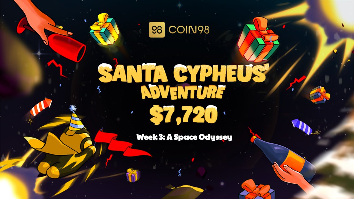 coin98_wallet's tweet photo. 🎇 The 3rd week of Santa Cypheus' Adventure has arrived! 🎇
Conquering "A Space Odyssey" today to win Coin98 New Year Prizes, along with the opportunity to participate in our highly attractive Lucky Mint event after the main event.

⏰ Time: 00:00 Jan 1, 2024 - 23:59 Jan 9, 2024 (GMT+7)

🎁 For detailed information and event rules, please visit: https://t.co/043XYGB9vv

JOIN THE FUN ON COIN98 GAME PORTAL NOW!