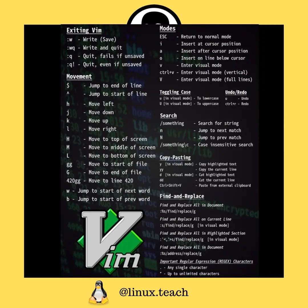 chatgpt4tips's tweet image. Vim Cheatsheet 
.
Follow  
.

.
.
.
.
.
.
.
#linuxubuntu #linuxfan #linux #linuxmint...