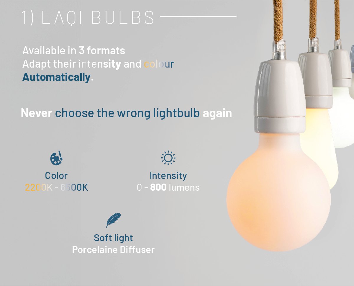 hyperstarter's tweet image. Laqi light bulbs are available in 3 formats and adjust their brightness and colour automatically hprs.co/laqi The Egg operates light bulbs optimally in a 24h cycle, 365 days a year! #smarthomedesign #smarthometech #lightingdesign #smartliving #lightingsolutions
