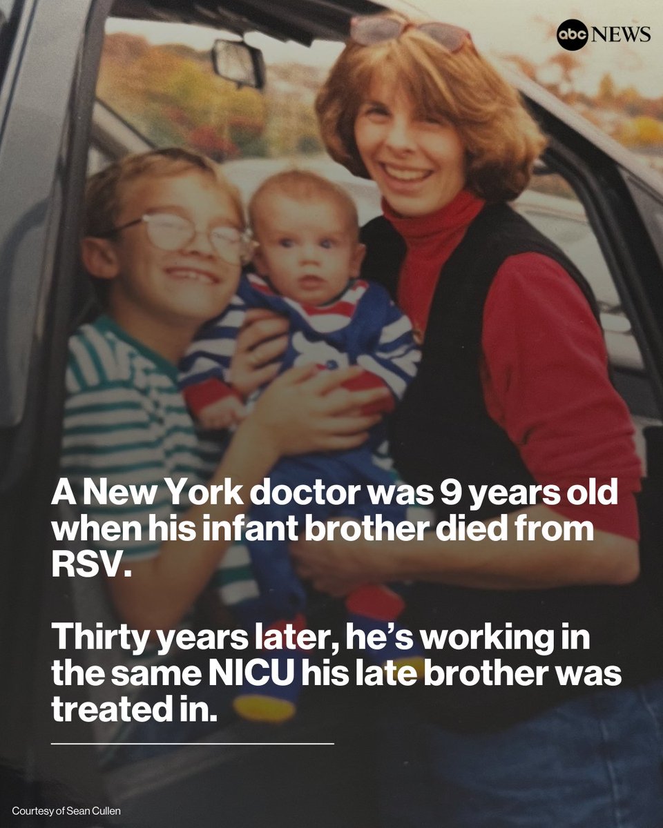ABC's tweet photo. Dr. Sean Cullen, a New York physician, was just 9 years old when his baby brother died due to respiratory syncytial virus, or RSV.

Here are six things Dr. Cullen said he wants parents and caregivers to do to help protect infants and children from RSV. https://t.co/MTG8WqQc4d https://t.co/3CugyRcVZf