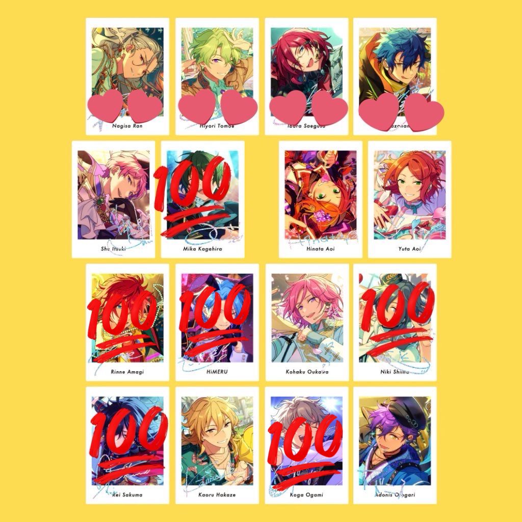 あんスタ ぱしゃっつ 仮約束

譲▶︎渉 弓弦 真緒 鉄虎 藍良 宗 ひなた ゆうた こはく 薫 アドニス 友也 なずな 光 紅郎 敬人 颯馬  嵐 つむぎ 宙 斑

求▶︎日和 凪砂 ジュン 茨

◎3箱予約済み
よろしくお願いいたします。