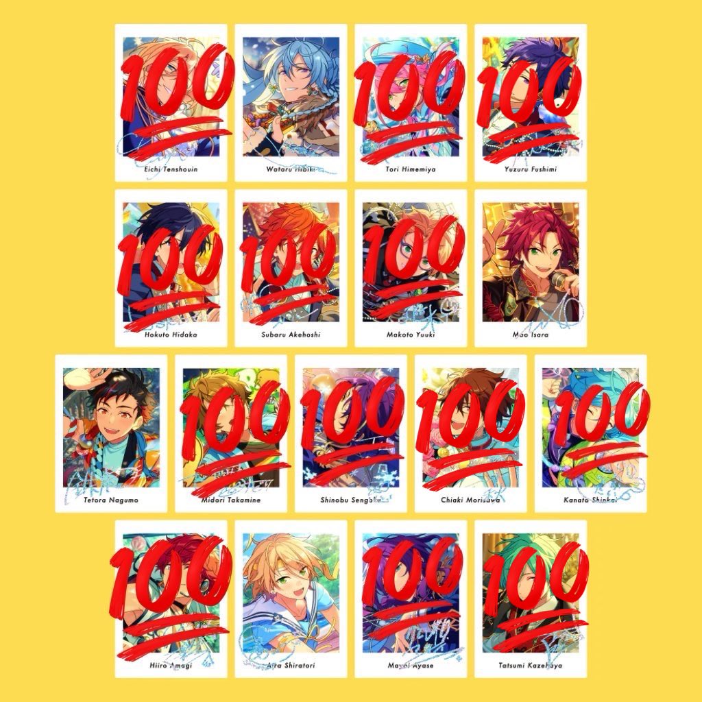midohiyo's tweet photo. あんスタ ぱしゃっつ 仮約束

譲▶︎渉 弓弦 真緒 鉄虎 藍良 宗 ひなた ゆうた こはく 薫 アドニス 友也 なずな 光 紅郎 敬人 颯馬  嵐 つむぎ 宙 斑

求▶︎日和 凪砂 ジュン 茨

◎3箱予約済み
よろしくお願いいたします。 https://t.co/Dvvbyzn30y