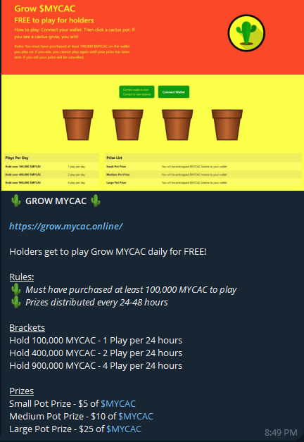 SmoothBrnCrypto's tweet photo. My favorite project on #solana has released their second game along with a TG bot! $MYCAC

@cactusonsolana

https://t.co/HThiEp4HYk

$MYRO $SILLY $BONK $PEPE $PIF $WIF $EGG $SOL $LONG $BORK $RBT $CORN #USEDCAR $MICKEY $DOGE $SHIB $JLP #SOL https://t.co/3bG5EYcUi0