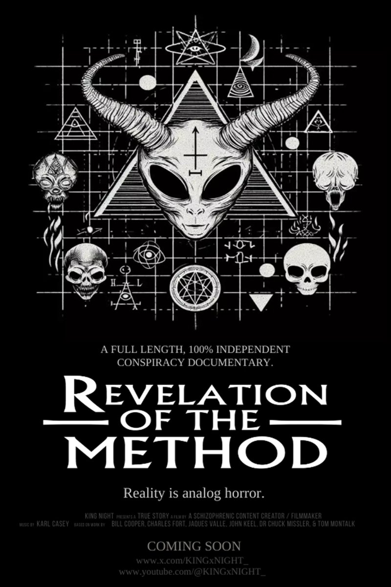 KINGxNIGHT_'s tweet photo. What began as an idea for a YouTube show became a full on documentary with analog horror vibes;
This will be a full movie and will condense core conspiracy / occult / ufology lore into a unified filmwide lore dump for those not familiar.
Here's the teaser poster.
Coming 2024
RT https://t.co/7CRJI7G4yF