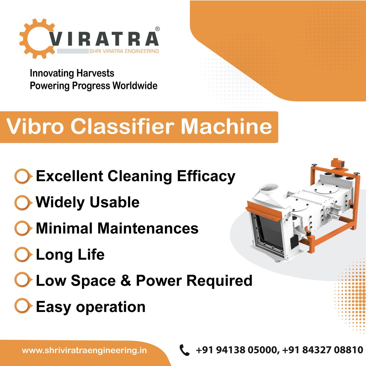shriviratra's tweet image. Shri Viratra Engineering, Manufacturer, Supplier of Vibro ClassIfier.

Features:
1. Excellent Cleaning Efficacy
2. Widely Usable
3. Minimal Maintenances
4. Long Life
5. Low Space &amp;amp; Power Required
6. Easy operation

#vibroclassifiermachine #vibroclassifier #shriviratraengineerin